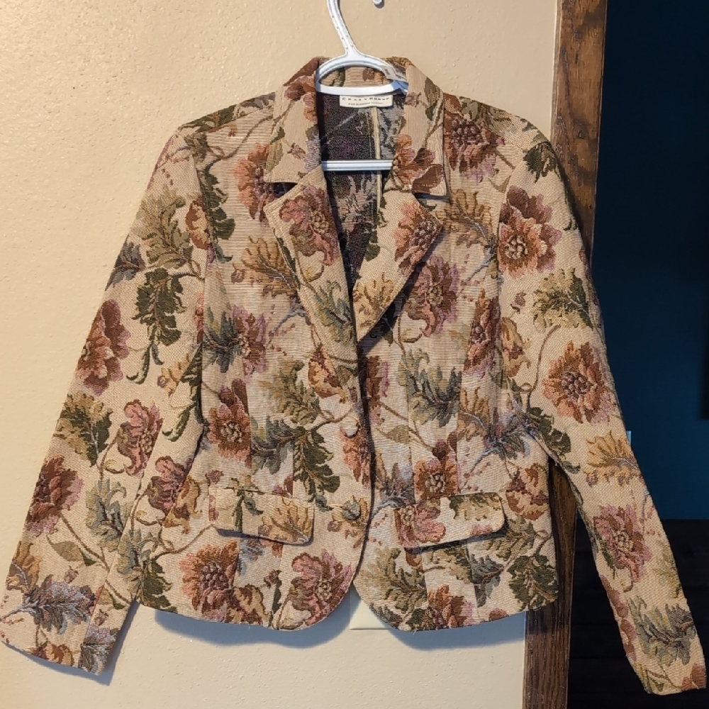 Liz Claiborne Beige Floral Tapestry Blazer